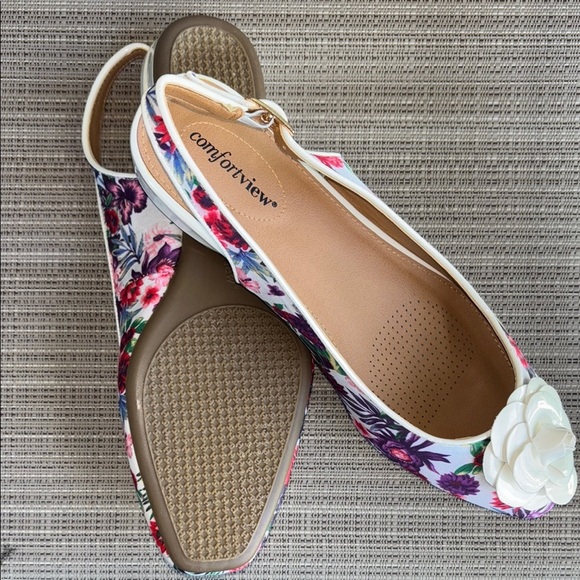 Comfortview Floral Slingback Flats - Red, Purple, White - Picture 8 of 17